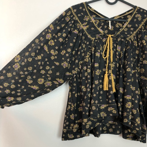 Free People | Boho Daisy Print Blouse with Tassels - Picture 4 of 7